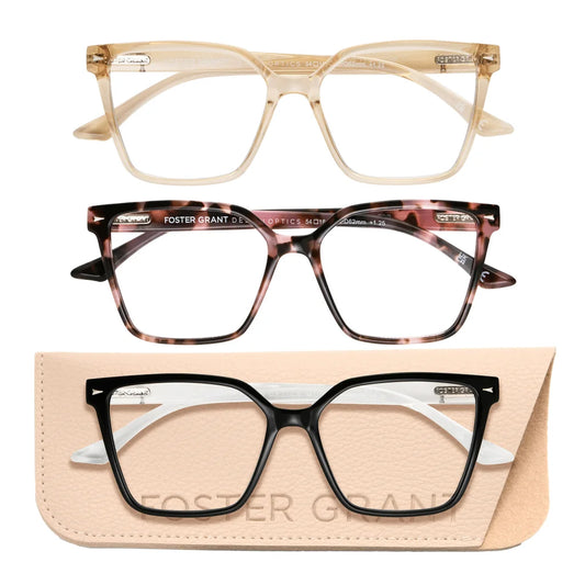 Design Optics by Foster Grant #813 Oversized Square Reading Glasses, 3-pack +2.75