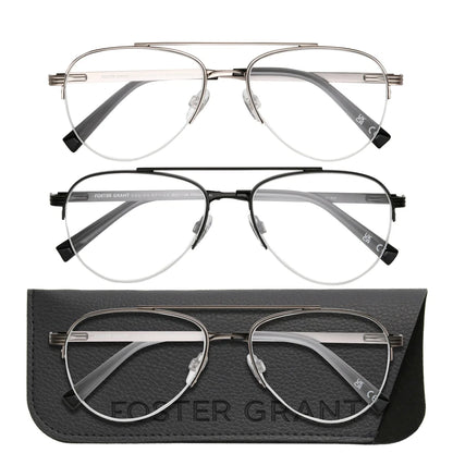 Design Optics by Foster Grant #760 Semi-Rim Aviator Reading Glasses, 3-pack