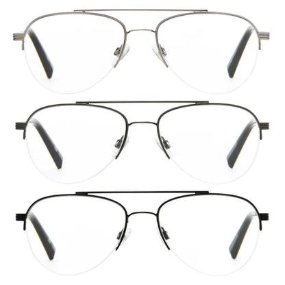 Design Optics by Foster Grant #760 Semi-Rim Aviator Reading Glasses, 3-pack