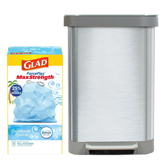 Glad Stainless Steel 13-Gallon Trash Can and Bag Bundle