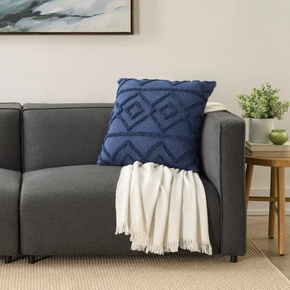Mina Victory Cotton 20” x 20” Decor Pillow, Navy