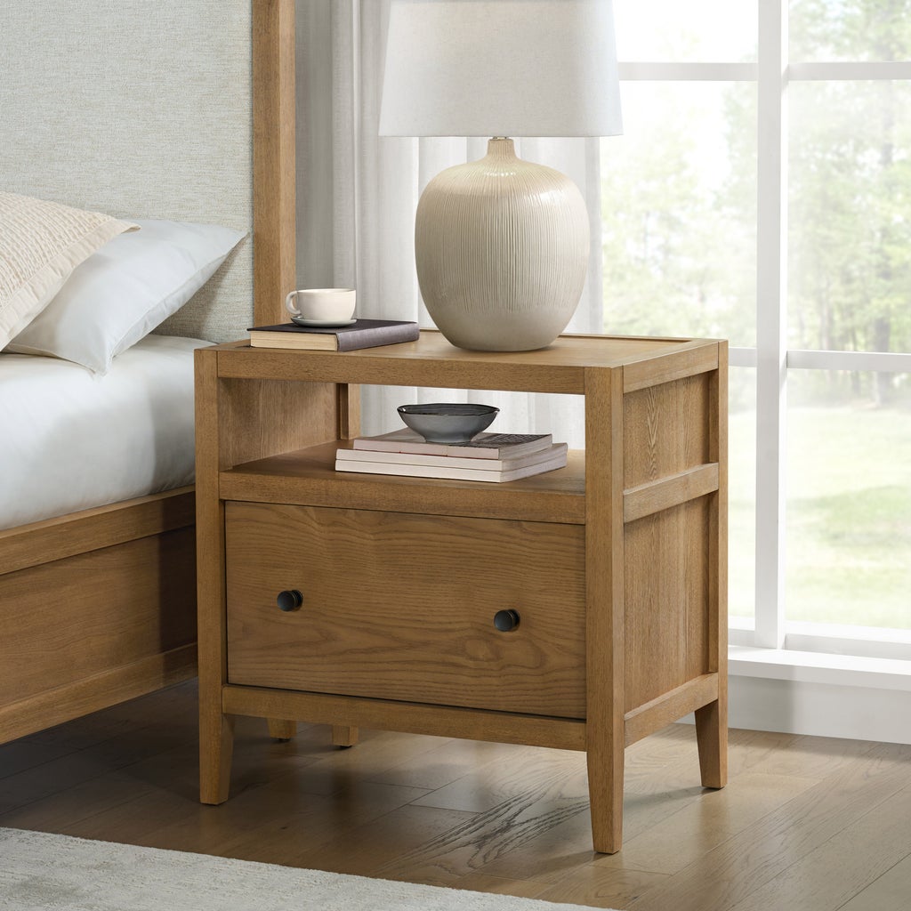 Pike & Main Avalon 1-Drawer Nightstand with Power & USB - Light Brown