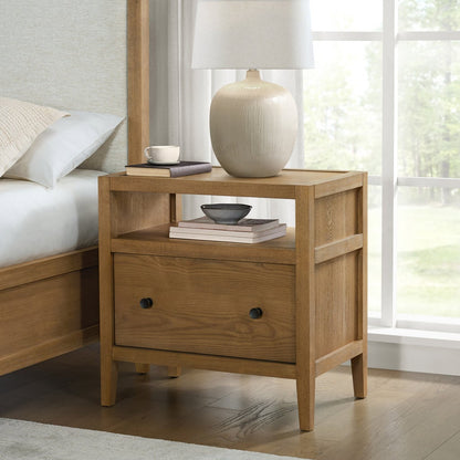 Pike & Main Avalon 1-Drawer Nightstand with Power & USB - Light Brown