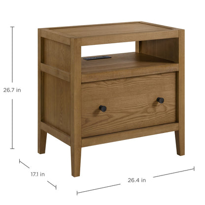 Pike & Main Avalon 1-Drawer Nightstand with Power & USB - Light Brown