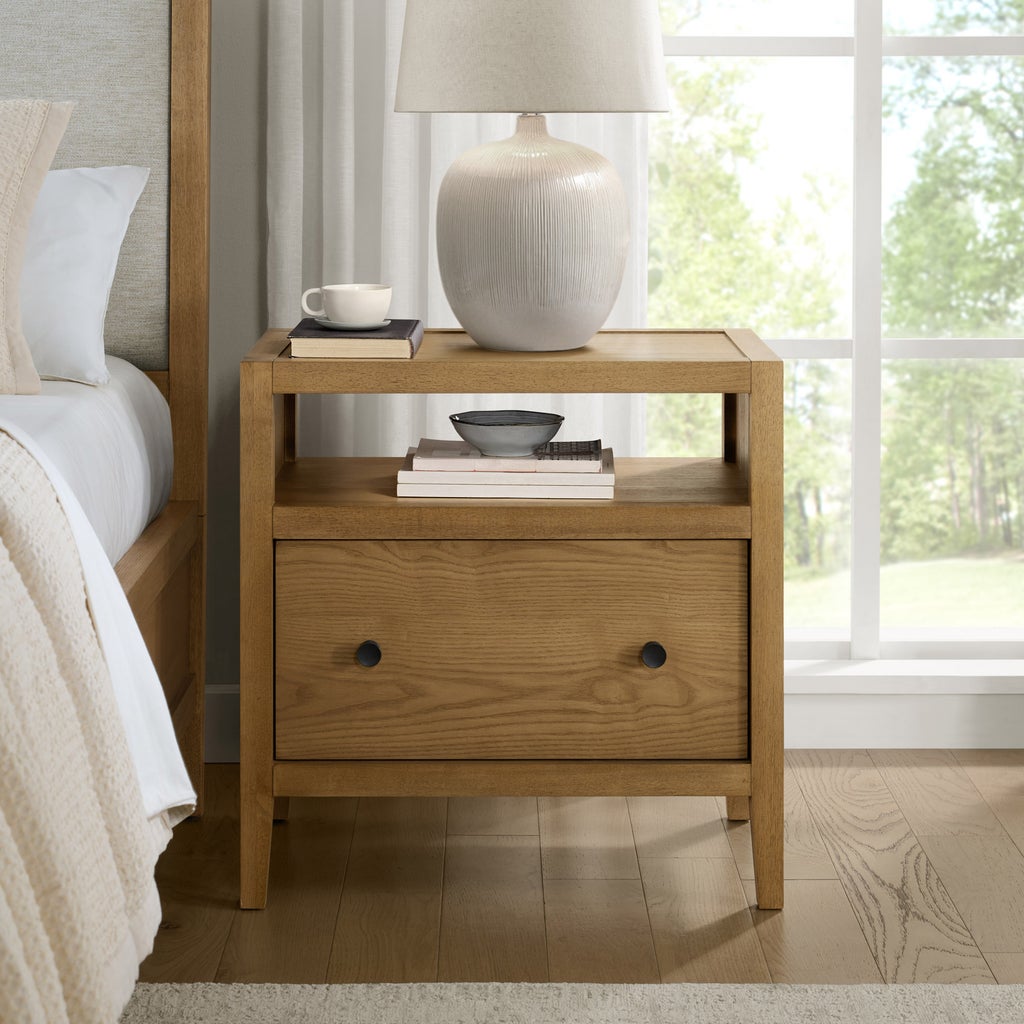 Pike & Main Avalon 1-Drawer Nightstand with Power & USB - Light Brown