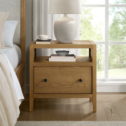 Pike & Main Avalon 1-Drawer Nightstand with Power & USB - Light Brown