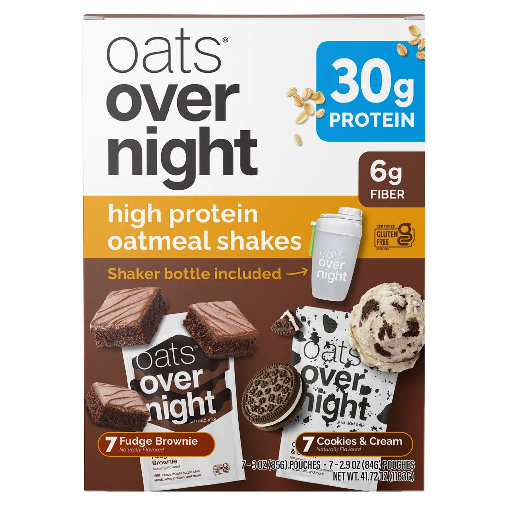 Oats Overnight Variety Pack, 30g Protein Shake, Fudge Brownie, Cookies & Cream, 13-pack