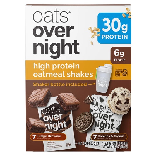Oats Overnight Variety Pack, 30g Protein Shake, Fudge Brownie, Cookies & Cream, 13-pack