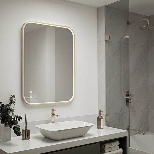 Artika Royce 32” x 24” LED Wall Mirror with Defogger  Brushed Nickel