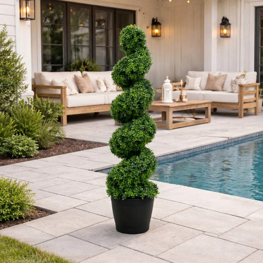 Nearly Natural Faux 4' UV Resistant Spiral Boxwood Topiary Tree