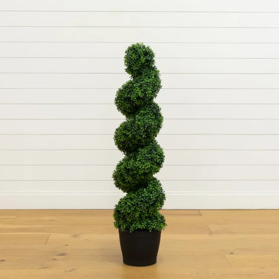 Faux 4' UV Resistant Spiral Boxwood Topiary Tree