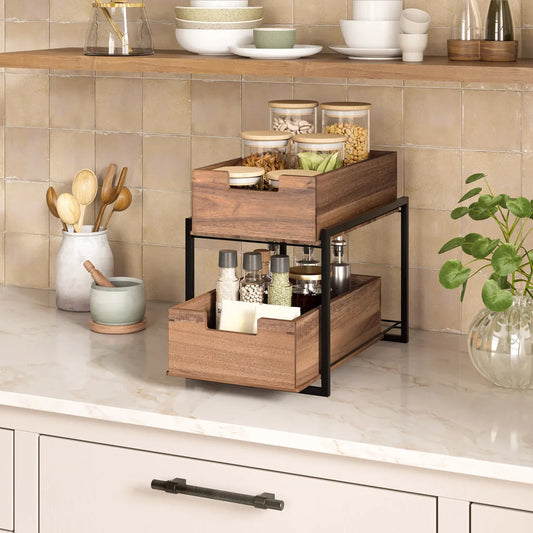 Seville Classics 2-tier Acacia Sliding Bin Organizer