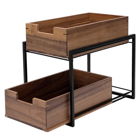 Seville Classics 2-tier Acacia Sliding Bin Organizer