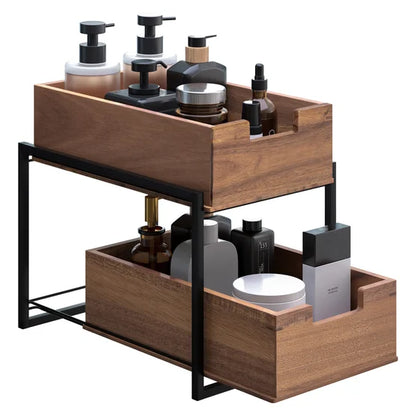 Seville Classics 2-tier Acacia Sliding Bin Organizer