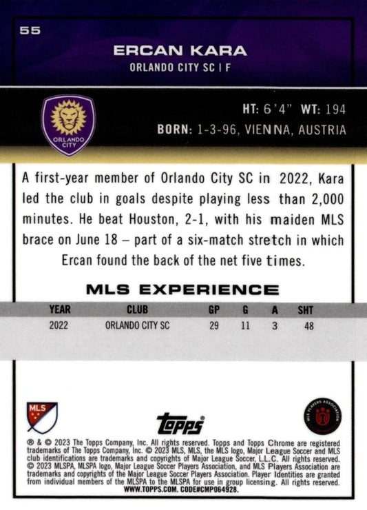 2023 Topps Chrome MLS Aqua X-Fractor #55 Ercan Kara 33/125 - Orlando City SC