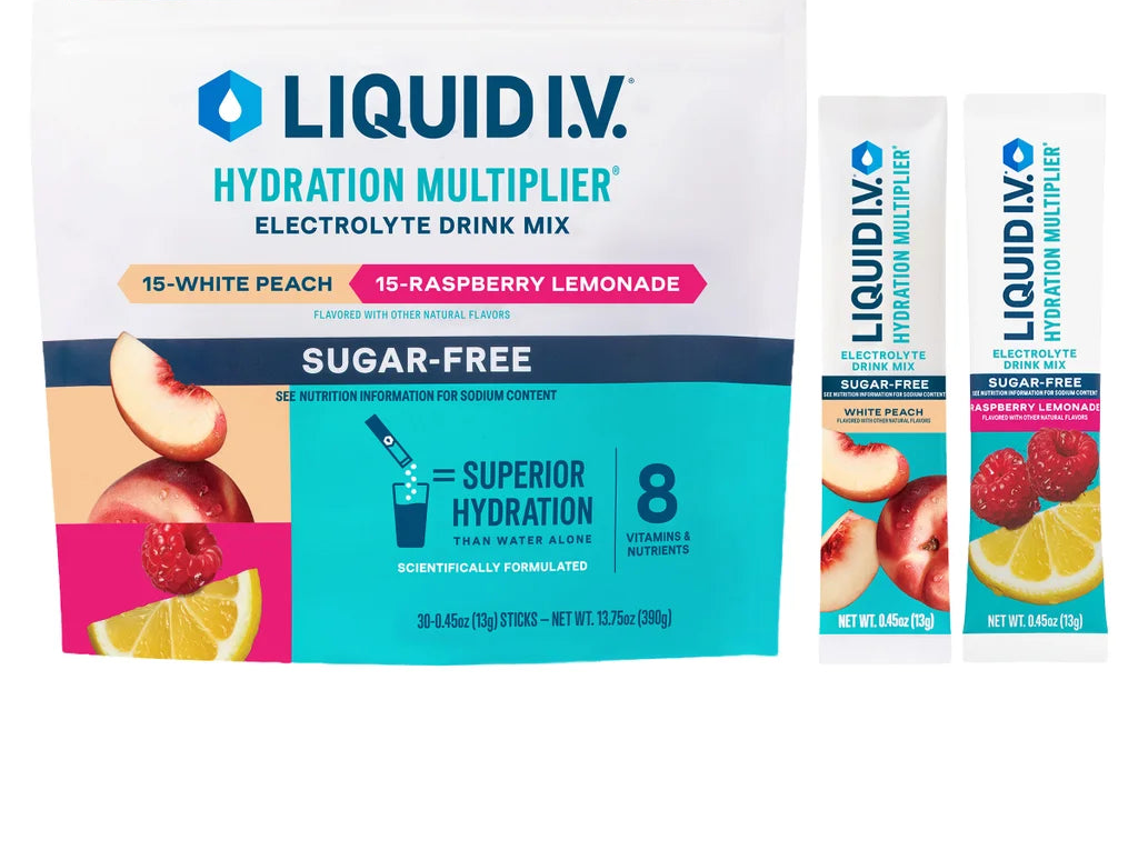 Liquid I.V. Hydration Multiplier Sugar Free White Peach / Raspberry Lemonade 30 Individual Serving Stick Packs