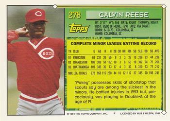 1994 Topps Calvin Reese FS # 278 Cincinnati Reds