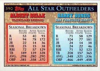 1994 Topps Barry Bonds / Albert Belle AS # 390 San Francisco Giants / Cleveland Indians