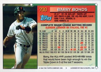 1994 Topps Barry Bonds # 700 San Francisco Giants