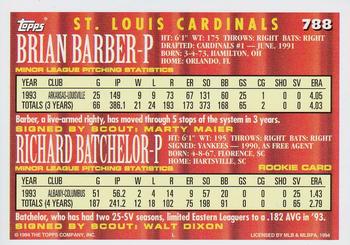 1994 Topps Brian Barber / Richard Batchelor CA, RC # 788 St. Louis Cardinals