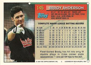 1994 Topps Brady Anderson # 145 Baltimore Orioles