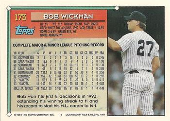 1994 Topps Bob Wickman # 173 New York Yankees
