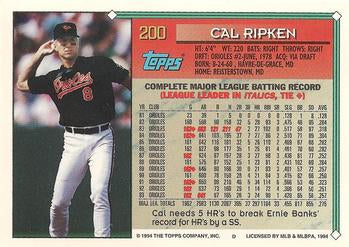 1994 Topps Cal Ripken # 200 Baltimore Orioles
