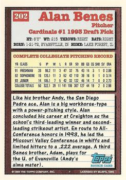1994 Topps Alan Benes DPK, RC # 202 St. Louis Cardinals