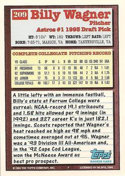 1994 Topps Billy Wagner DPK, RC # 209 Houston Astros