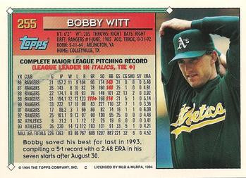 1994 Topps Bobby Witt # 255 Oakland Athletics