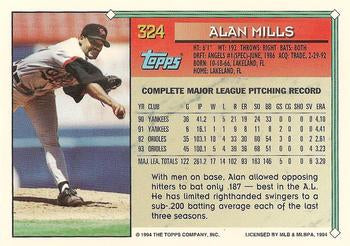 1994 Topps Alan Mills # 324 Baltimore Orioles