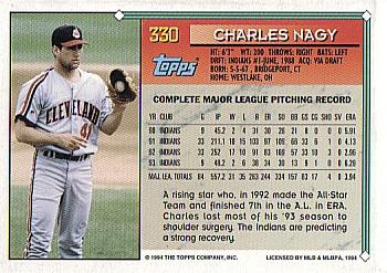 1994 Topps Charles Nagy # 330 Cleveland Indians