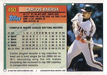 1994 Topps Carlos Baerga # 450 Cleveland Indians