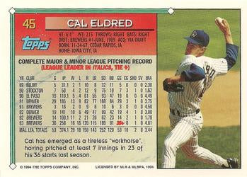 1994 Topps Cal Eldred # 45 Milwaukee Brewers