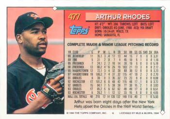 1994 Topps Arthur Rhodes # 477 Baltimore Orioles