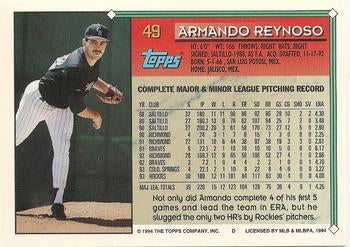 1994 Topps Armando Reynoso # 49 Colorado Rockies