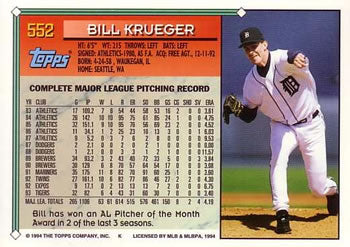 1994 Topps Bill Krueger # 552 Detroit Tigers