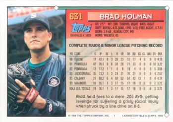 1994 Topps Brad Holman RC # 631 Seattle Mariners