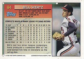 1994 Topps Bill Wertz # 64 Cleveland Indians