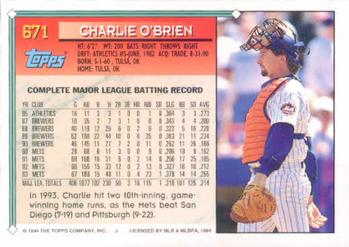 1994 Topps Charlie O'Brien # 671 New York Mets