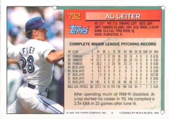 1994 Topps Al Leiter # 732 Toronto Blue Jays