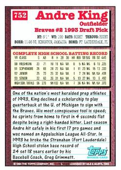 1994 Topps Andre King DPK, RC # 752 Atlanta Braves