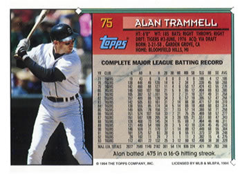 1994 Topps Alan Trammell # 75 Detroit Tigers