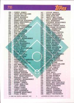 1994 Topps Checklist: 496-693 CL, UER # 791