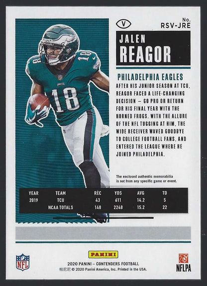 2020 Panini Contenders Jalen Reagor Green Rookie Ticket Jersey Patch RSV-JRE