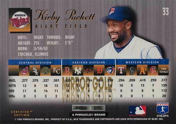 1995 Pinnacle Select Certified Kirby Puckett Gold Mirror #33 Minnesota Twins