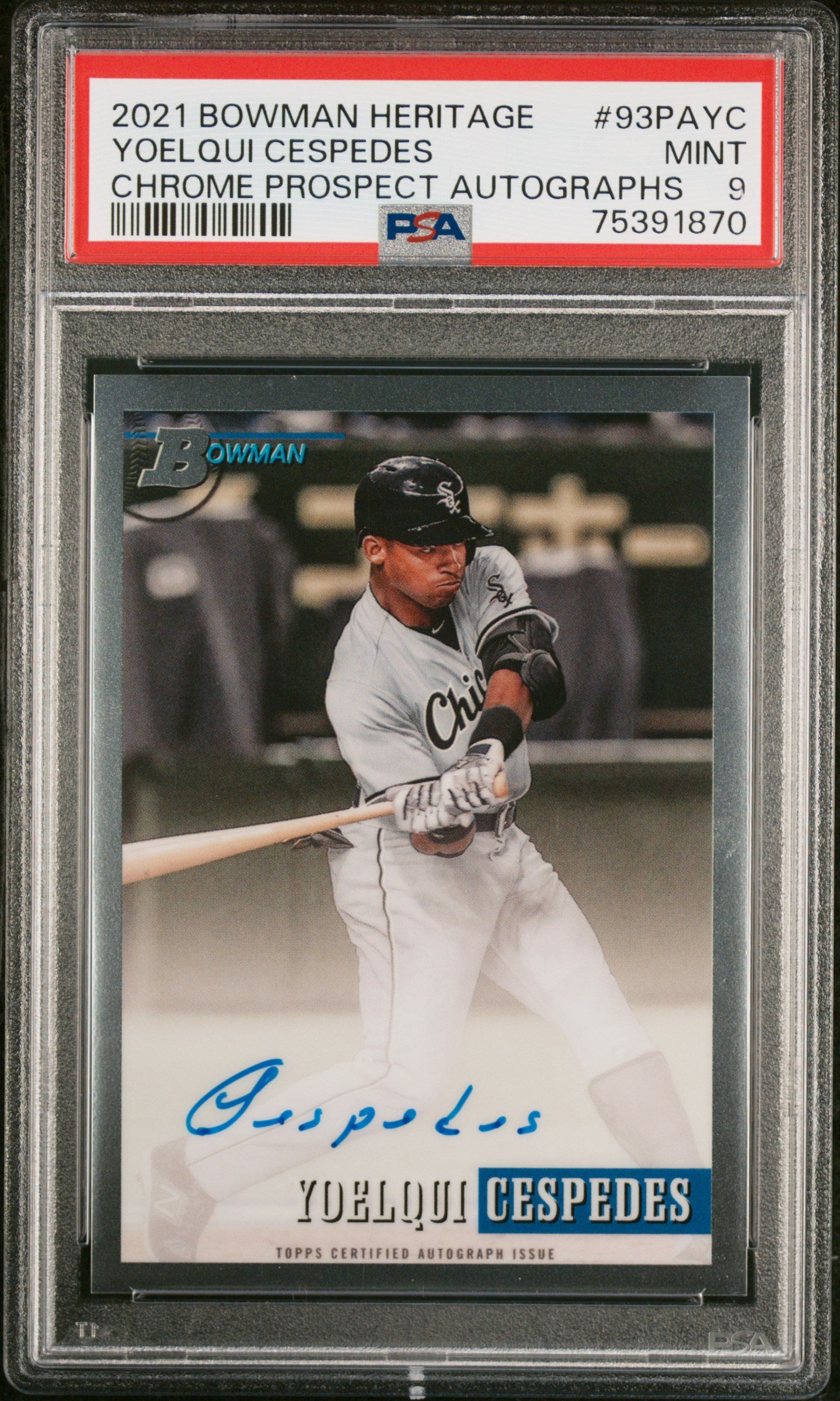 Yoelqui Cespedes PSA 9 2021 Bowman Heritage Variation Auto #93PA-YC White Sox