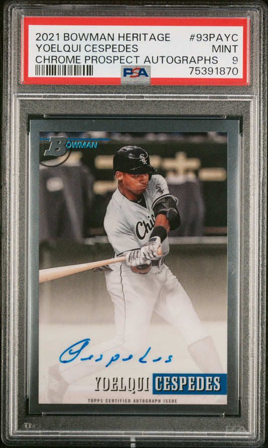 Yoelqui Cespedes PSA 9 2021 Bowman Heritage Variation Auto #93PA-YC White Sox