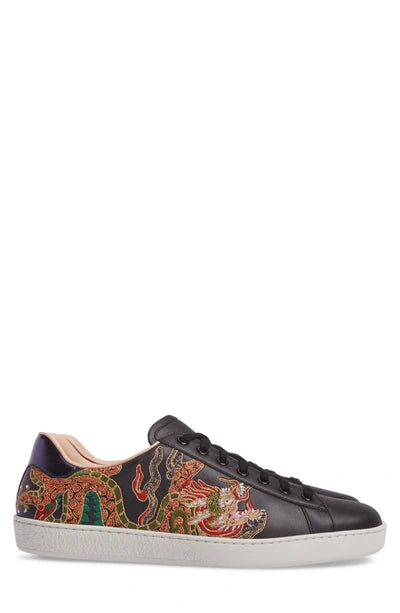 GUCCI Ace Dragon-embroidered Low-top Leather Trainers In Black Size 8.5M / 10W New