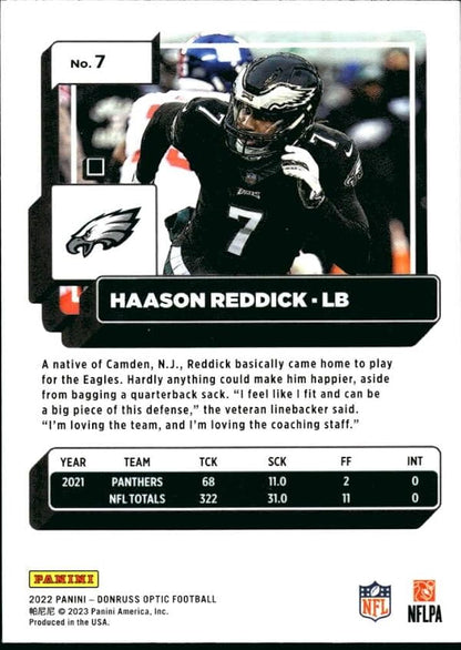 2022 Panini Donruss Optic Haason Reddick #7 Philadelphia Eagles